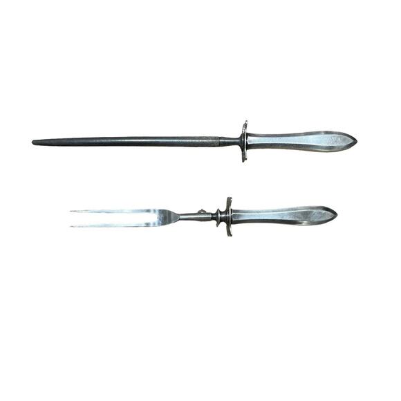 Oneida Community Patrician 1914 Silverplate Carving Fork Horning Steel Set - Picture 2 of 11